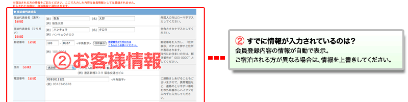 STEP2｜ご宿泊プランの確認と、ご宿泊される方の情報を入力