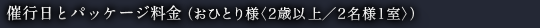 催行日とパッケージ料金（おひとり様〈2歳以上／2名様1室〉）