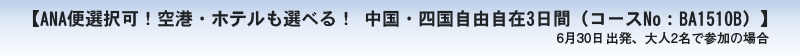 【JAL便利用！ 空港・ホテルも選べる　山陰山陽四国自由自在3日間（コースNo：BJ0278Y）】3月1日出発、大人2名で参加の場合