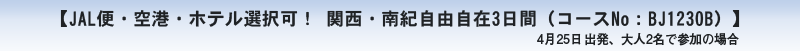 【JAL便・ホテル選択可！ 関西・南紀自由自在3日間（コースNo:BJ0277Y）】3月1日出発、大人2名で参加の場合