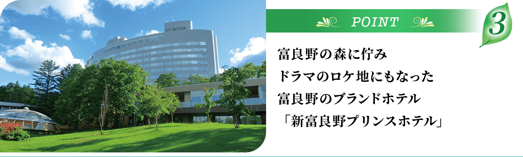POINT3 富良野の森に佇みドラマのロケ地にもなった富良野のブランドホテル「新富良野プリンスホテル」