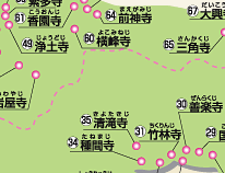 巡拝MAP　伊予（愛媛県）菩提の道場二十六ヶ所　土佐（高知県）：修行の道場16ヶ所