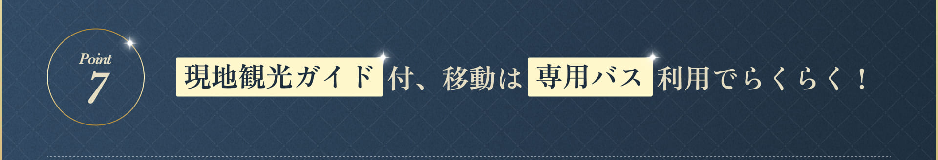 現地観光ガイド付、移動は専用バス利用でらくらく！