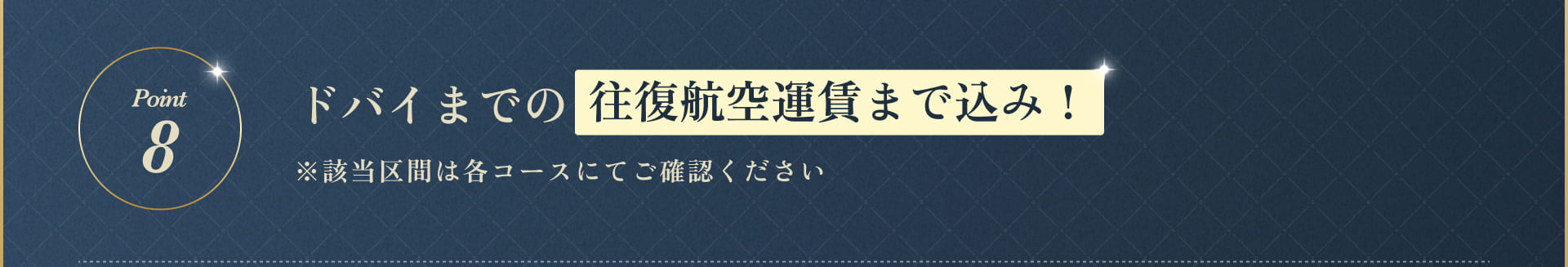 ドバイまでの往復航空運賃まで込み！※該当区間は各コースにてご確認ください