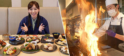 杉乃井ホテル 夕食ビュッフェ カツオの藁焼き 飲み放題付き!