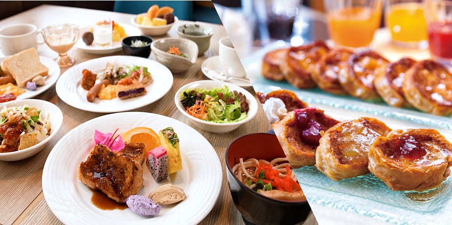 約50種類の朝食ビュッフェ