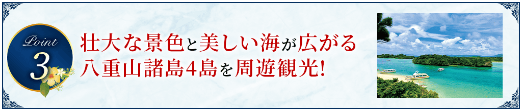 Point3 壮大な景色と美しい海が広がる八重山諸島4島を周遊観光!