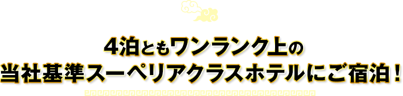 4泊ともワンランク上の当社基準スーペリアクラスホテルにご宿泊！
