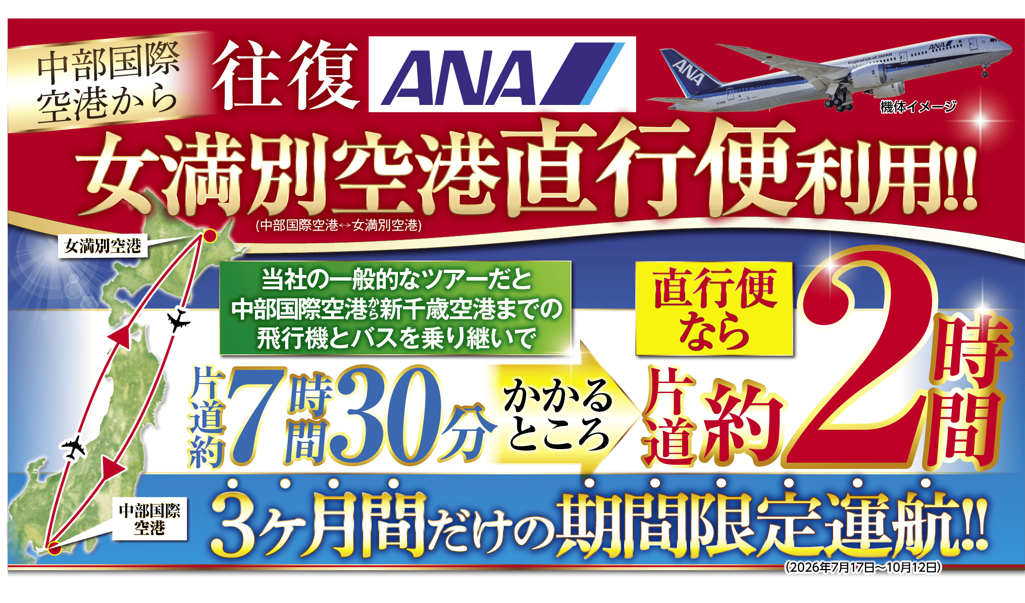 往復ANA女満別空港直行便利用