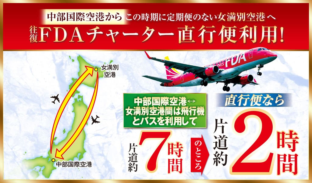 往復FDAチャーター直行便利用!