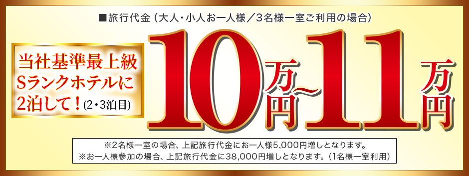 当社基準最上級Sランクホテルに2泊して!(2・3泊目) 10万円~11万円