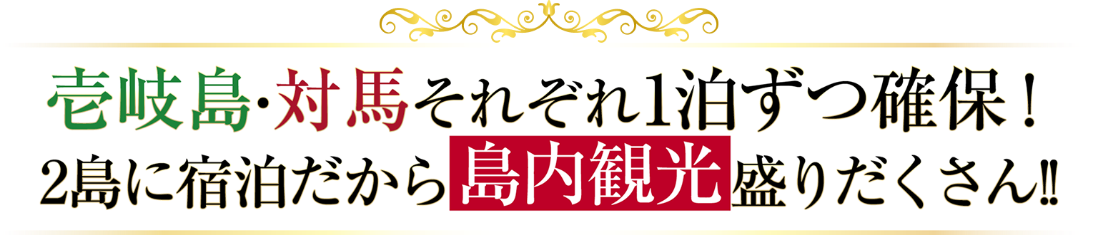壱岐島・対馬それぞれ1泊ずつ確保！2島に宿泊だから島内観光盛りだくさん！