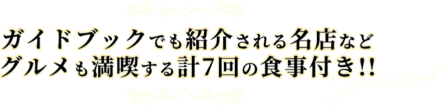 ガイドブックでも紹介される名店などグルメも満喫する計7回の食事付き!!