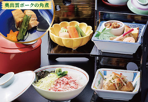 阪急交通社特別メニュー「奥出雲ポークの角煮」を含む蟹しぐれ御膳
