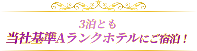 3泊とも当社基準Aランクホテルにご宿泊!