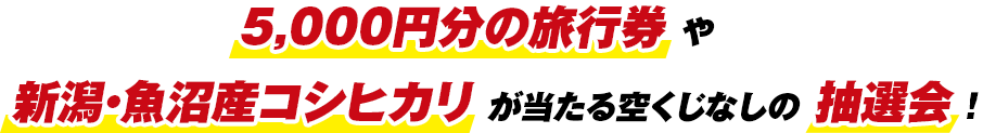 5,000円分の旅行券や新潟・魚沼産コシヒカリが当たる空くじなしの抽選会!